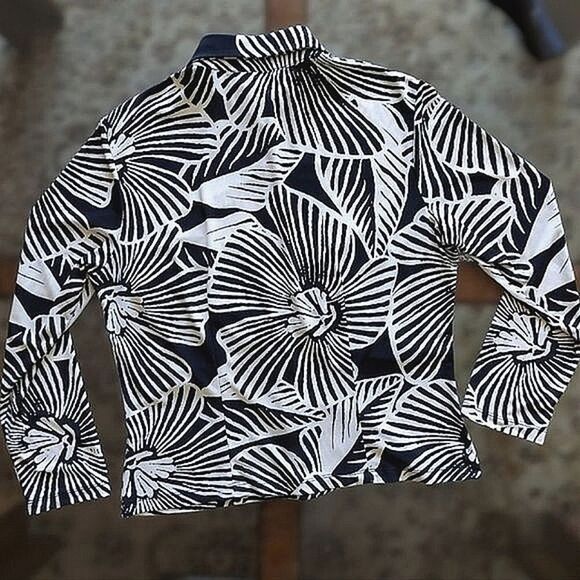 Vtg monochromatic tropical print long sleeve button up blouse - Picture 9 of 14